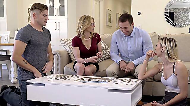 Chloe's glass-clad curves captivate four horny hunks