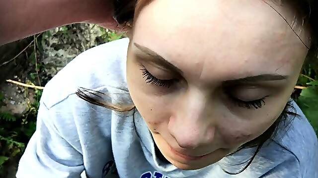 Russian Slut Make Blowjob Outdoor after University -