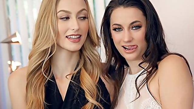 Sweet chicks Georgia Jones and Alexa Grace fuck on the bed