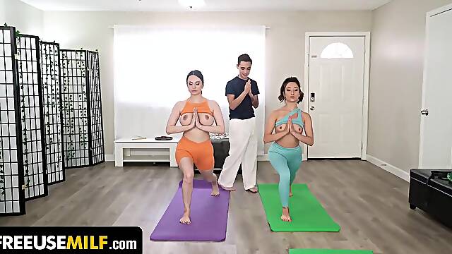 Sexy brunettes didnt expect a yoga class to turn into spicy threesome