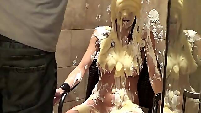 Food fetish session in the shower for big tittied milf