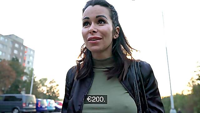 Stunning brunette MILF with fantastic tits fucks a stranger to pay a fine