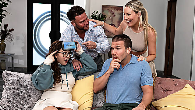 Chubby innocent teen has a foursome with her perverted stepfamily