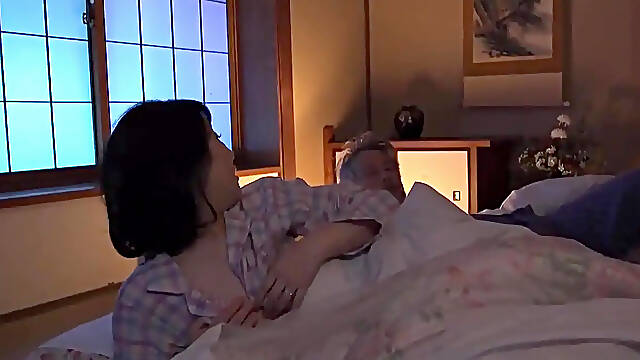 Japanese MILF gives deepthroat blowjob to stepson