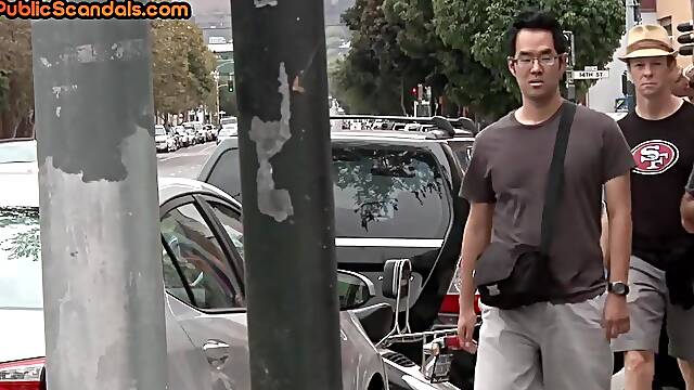 Public slut with electro toy screams outdoor 4 audience