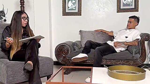 Mexican MILF teacher Verito Aguas fucks a Colombian nerds big dick after class and swallows his cum