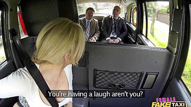 Female Fake Taxi - Golden-haired mother Id like to fuck with giant melons has three-some in back on a cab