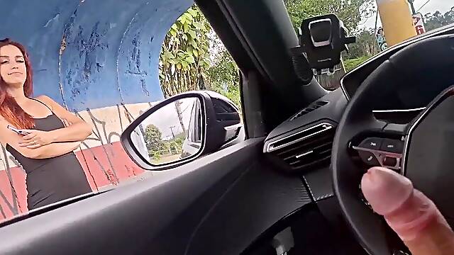 A risky masturbation session in the street with a woman who was at the bus stop.