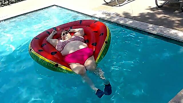 Short Movie scene of big beautiful woman Nurse Vicki Floating on Her Giant Watermelon