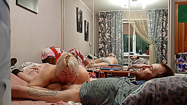 Gentle blowjob and hot cum in neighbors mouth