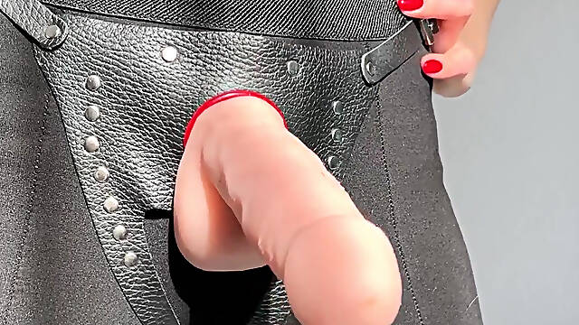 Strap-On Goddess in Leather and Lace Tease