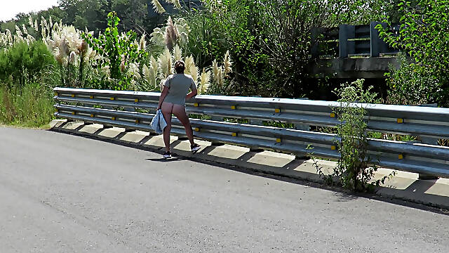 Patricia on the bridge over the road
