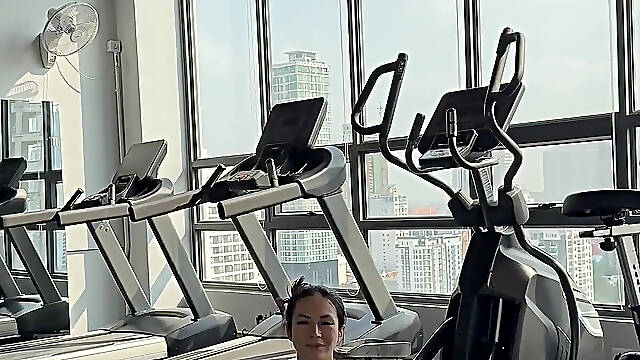 Yoga in a Gym with Boobs Flashing